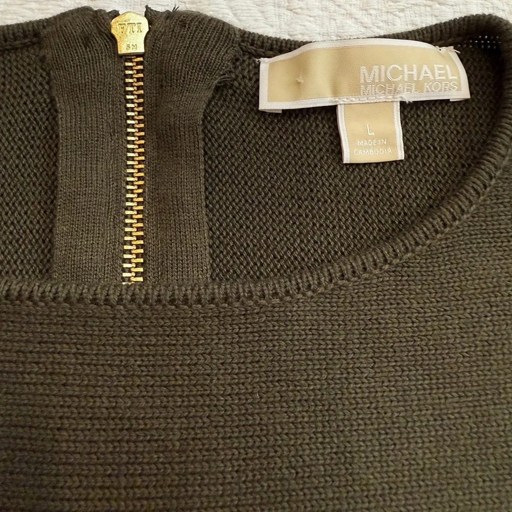 Michael Kors Olive Green Zipper Back Tunic Sweater Women’s Size Large